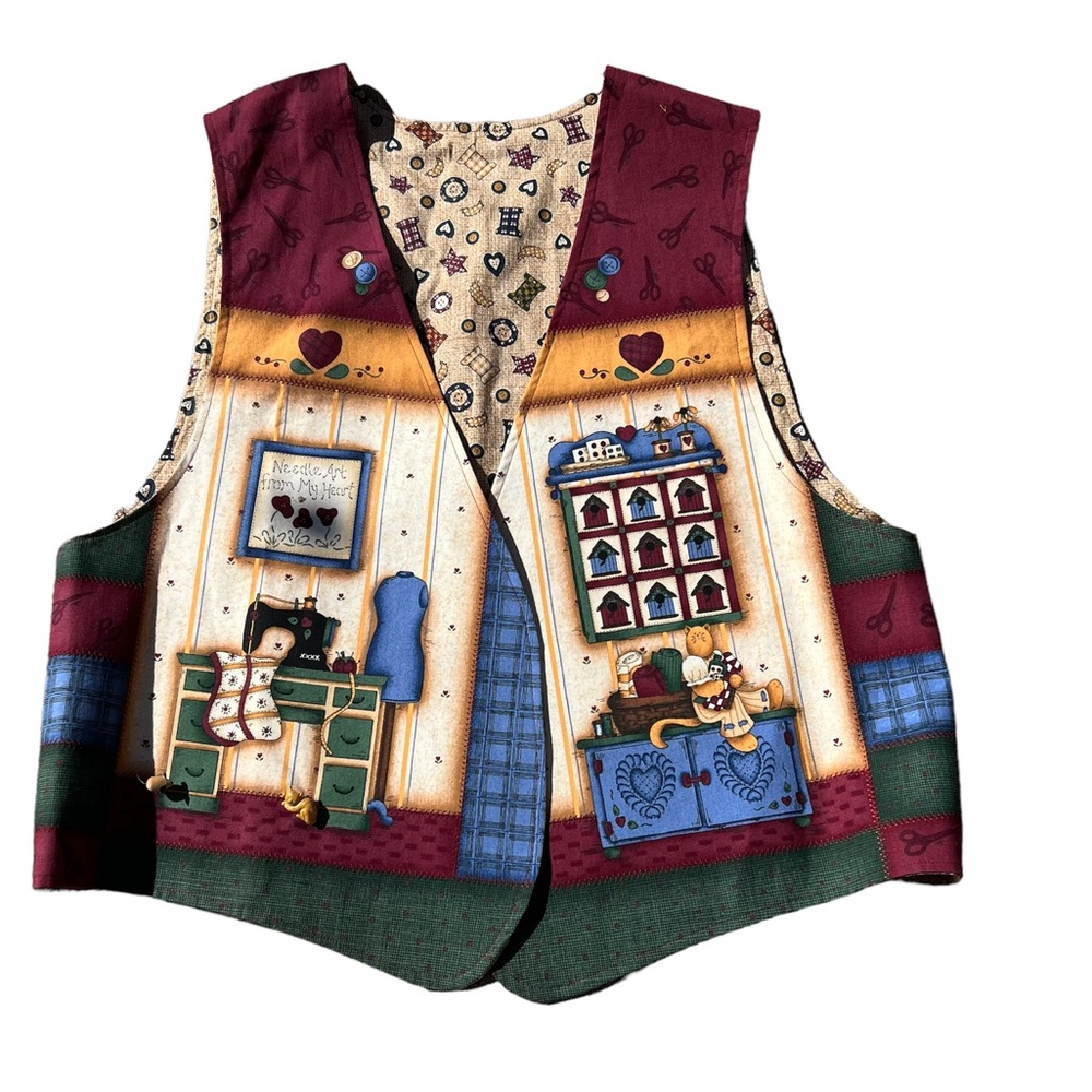 Handmade cottage core vest cat and mouse